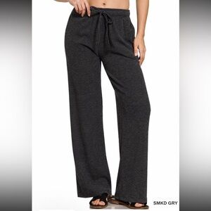 Zenana Ribbed Drawstring Lounge Pants black/gray size small